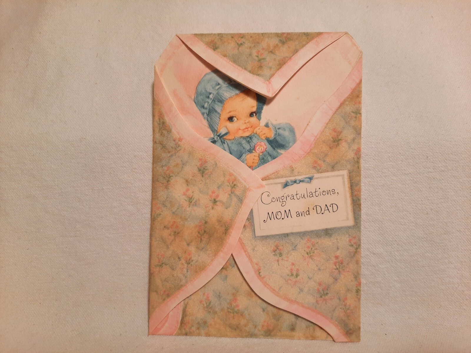 Hallmark Vintage 1964 Baby Congrats Card, Flocked Special Fold Unsigned Ephemera