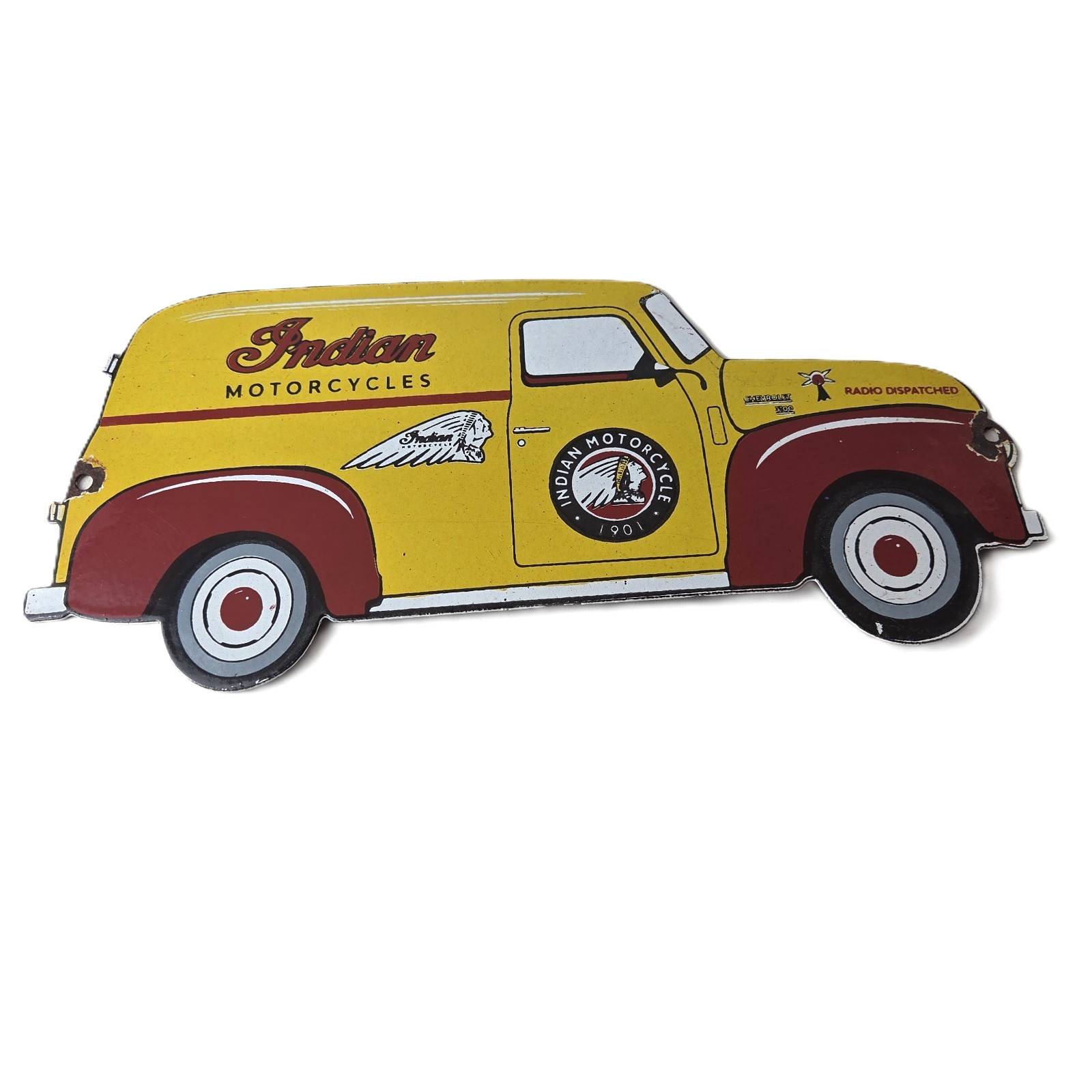 Vintage Indian Motorcycles Sign - Gas Motor Oil Truck Pump Porcelain Sign