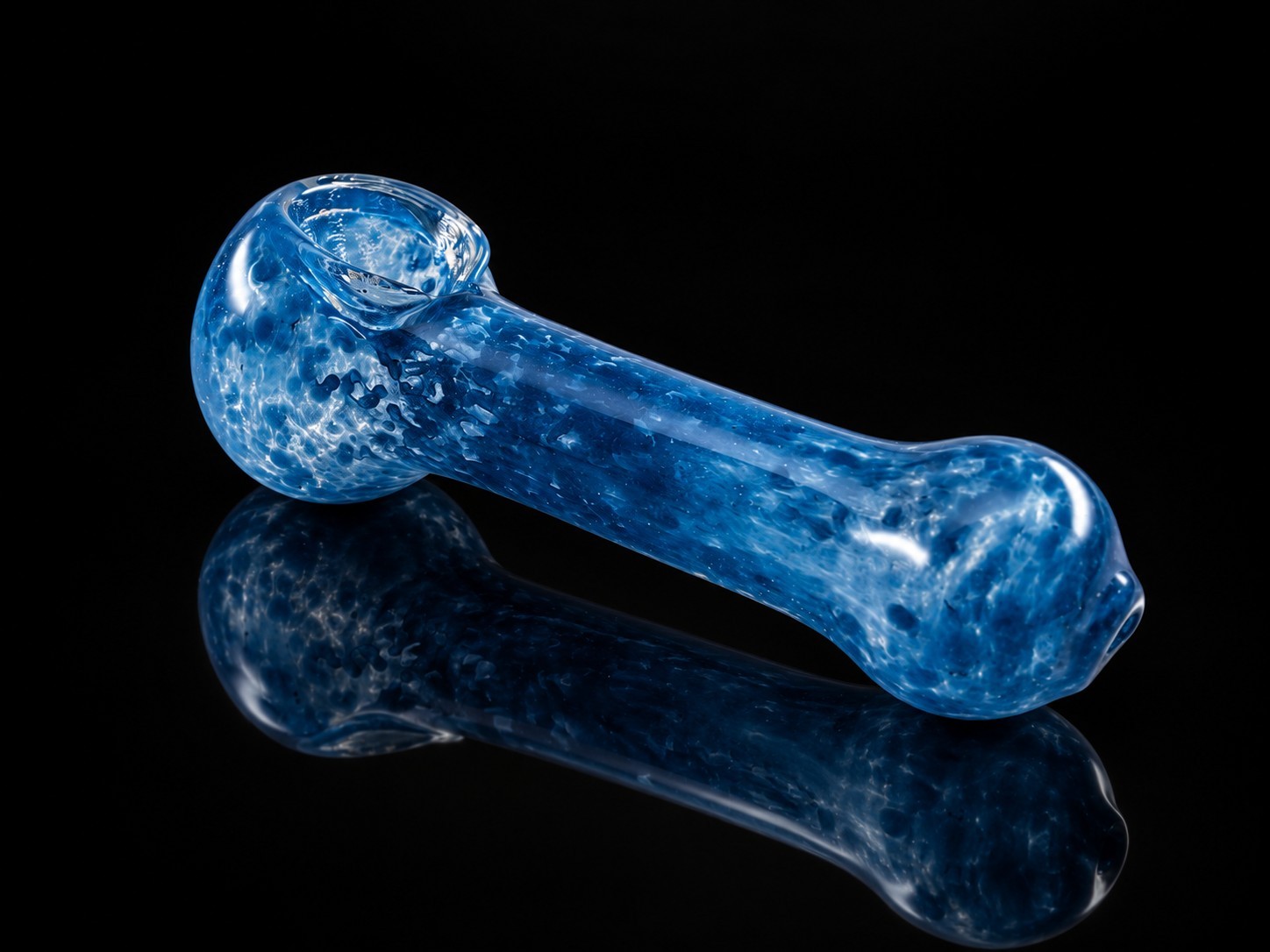 Blue Marbled Glass Tobacco Hand Pipe Deep Blue Speckled Design