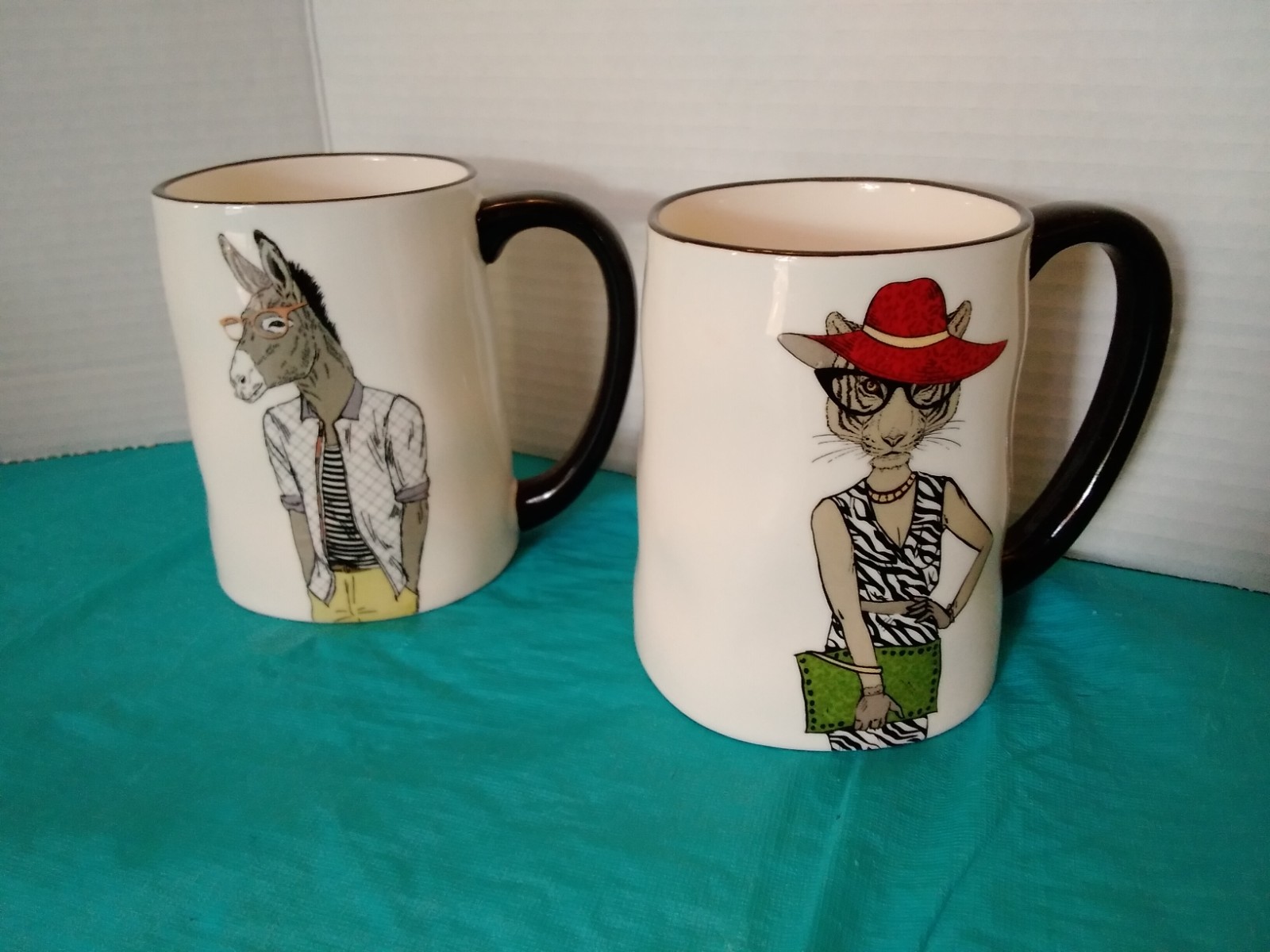 Signature Hipster Dressed Animal Mugs Cups Coffee Kitty Cat & Donkey