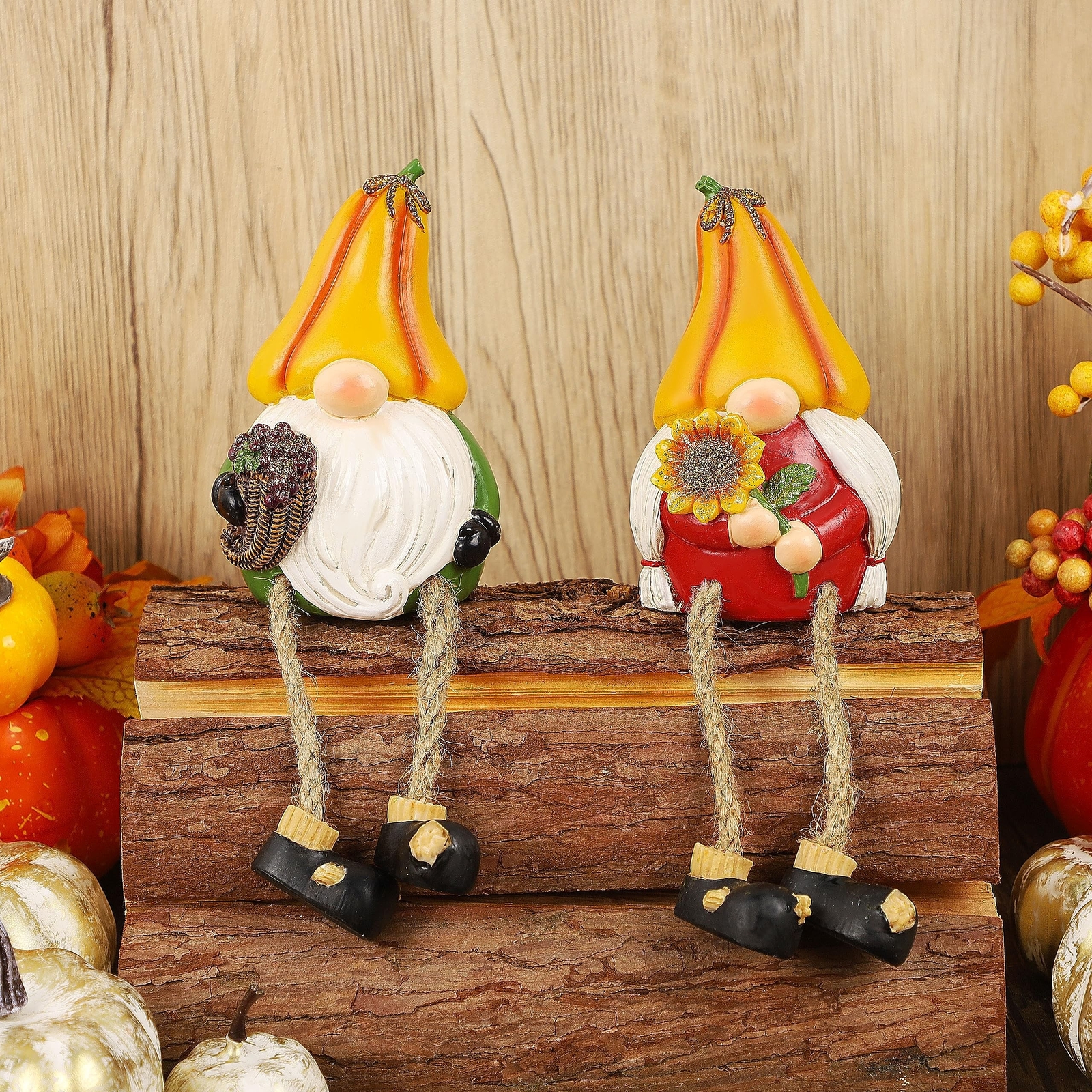 Lulu Home Thanksgiving Figurines, 2 Pack Resin Gnome Shelf Sitters with Dangl... Lulu Home Thanksgiving Figurines, 2 Pack Resin Gnome Shelf Sitters with Dangl...
