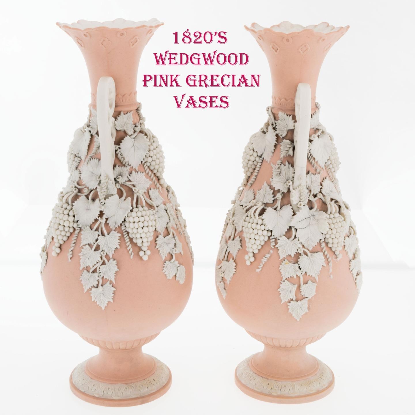 PINK Jasperware 1820's WEDGWOOD or Minton Grecian  Vases SET Antique Bridgerton