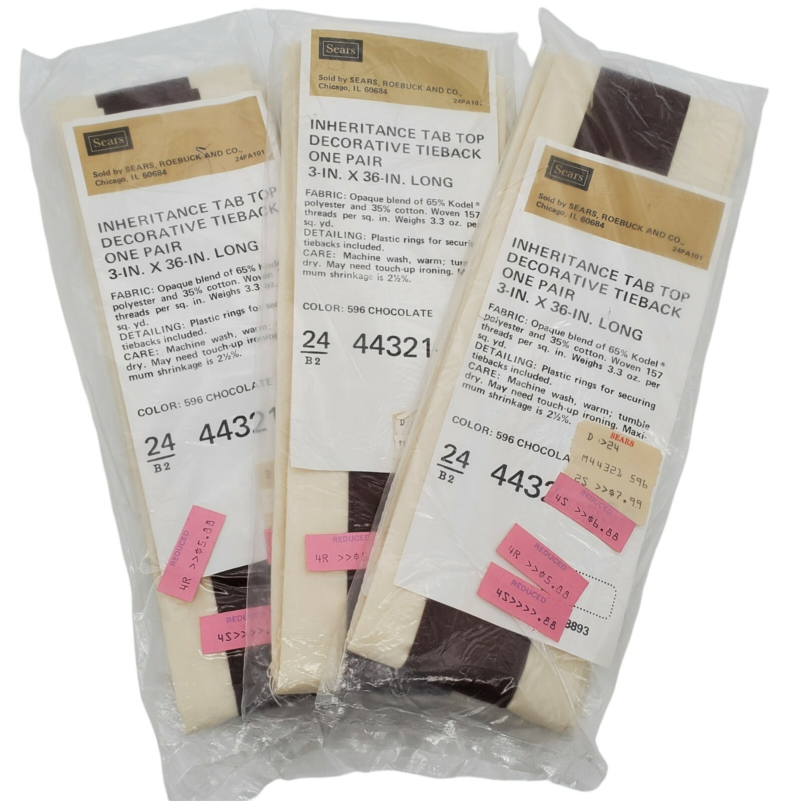 6x LOT Vtg Sears Inheritance Tab Top Decorative Tieback Chocolate Curtain MCM US