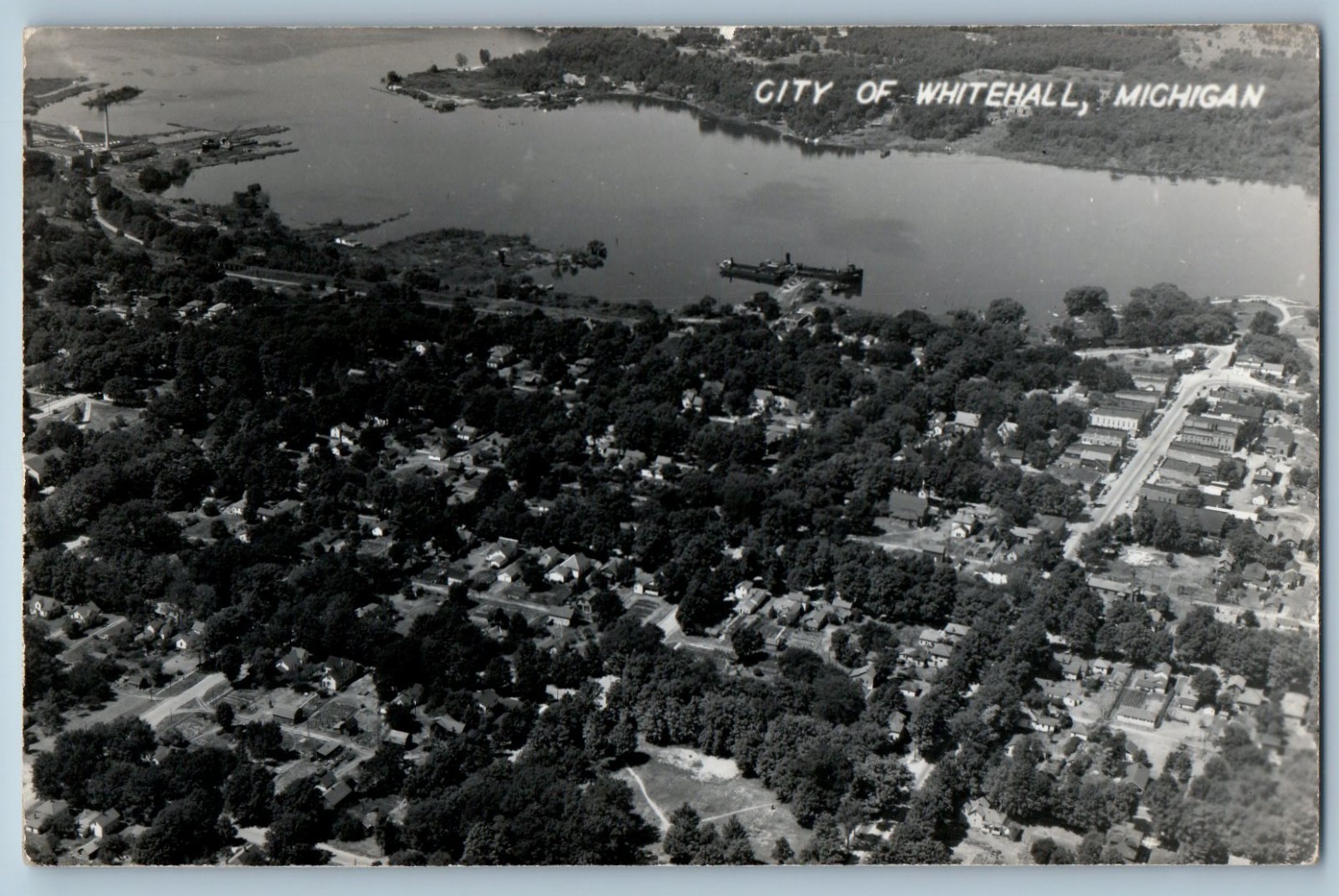 c1940's Aerial View City Of Whitehall Michigan MI RPPC Photo Vintage Postcard c1940's Aerial View City Of Whitehall Michigan MI RPPC Photo Vintage Postcard