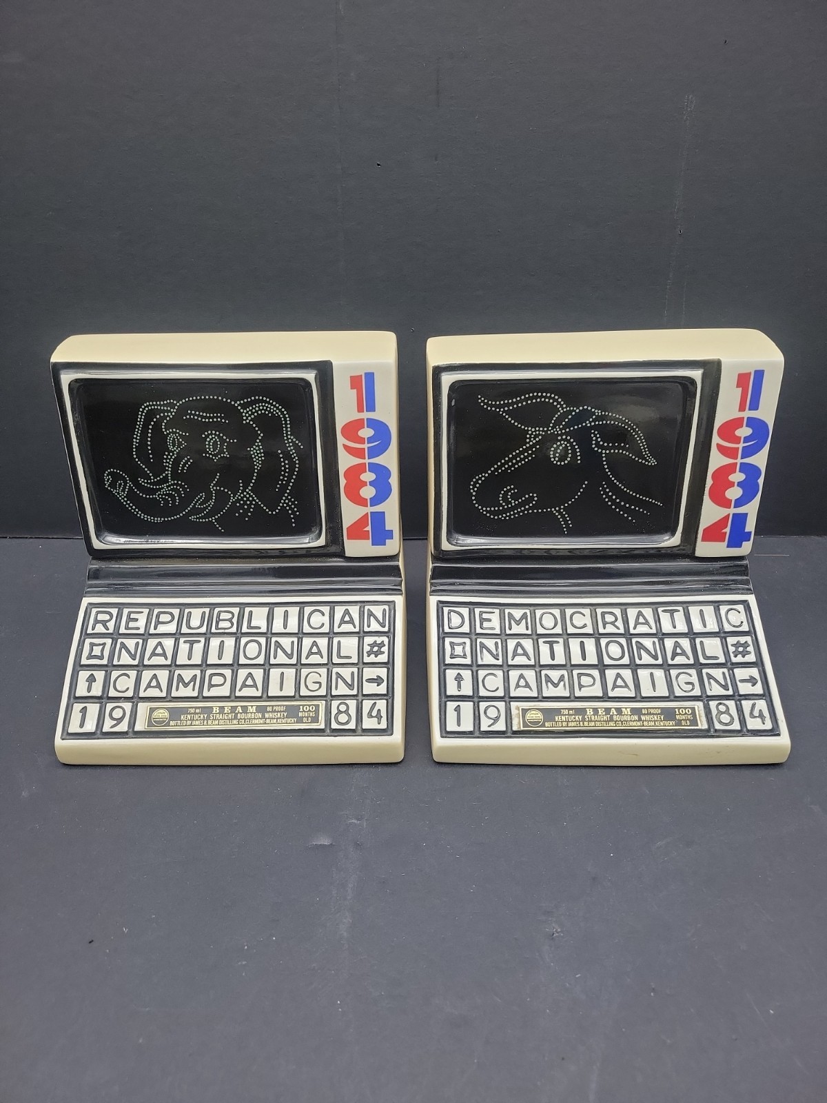 1984 JIM BEAM DEMOCRATIC & REPUBLICAN CAMPAIGN COMPUTER DECANTERS  