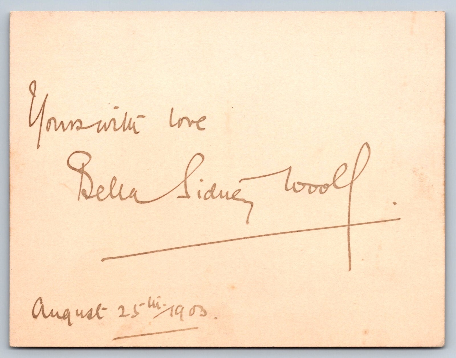 1903 AUTOGRAPH card BELLA SIDNEY WOOLF author & sister in law of VIRGINIA WOOLF