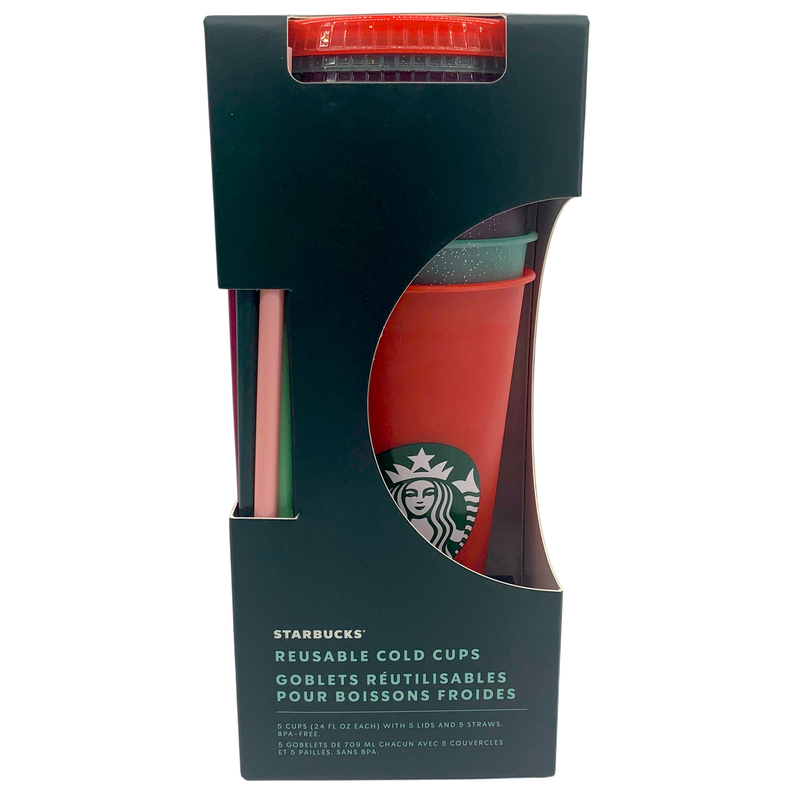 Starbucks Reusable Cold Cups Holiday 2022 Christmas Glitter 5 Pack 24oz