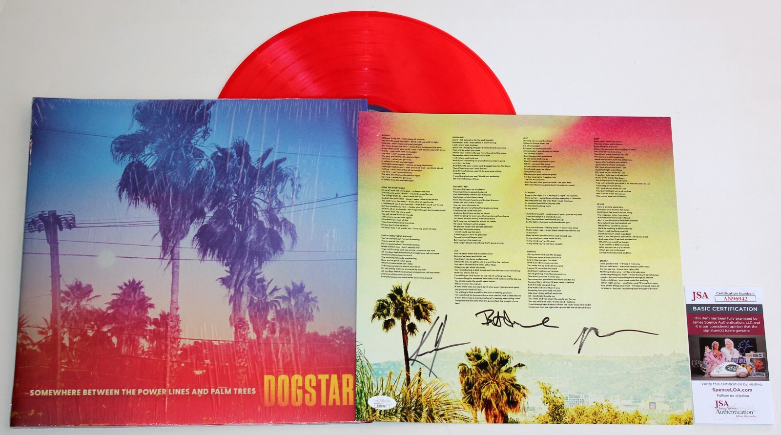 KEANU REEVES DOGSTAR BAND SIGNED SOMEWHERE POSTER & LP VINYL ALBUM AUTO +JSA COA