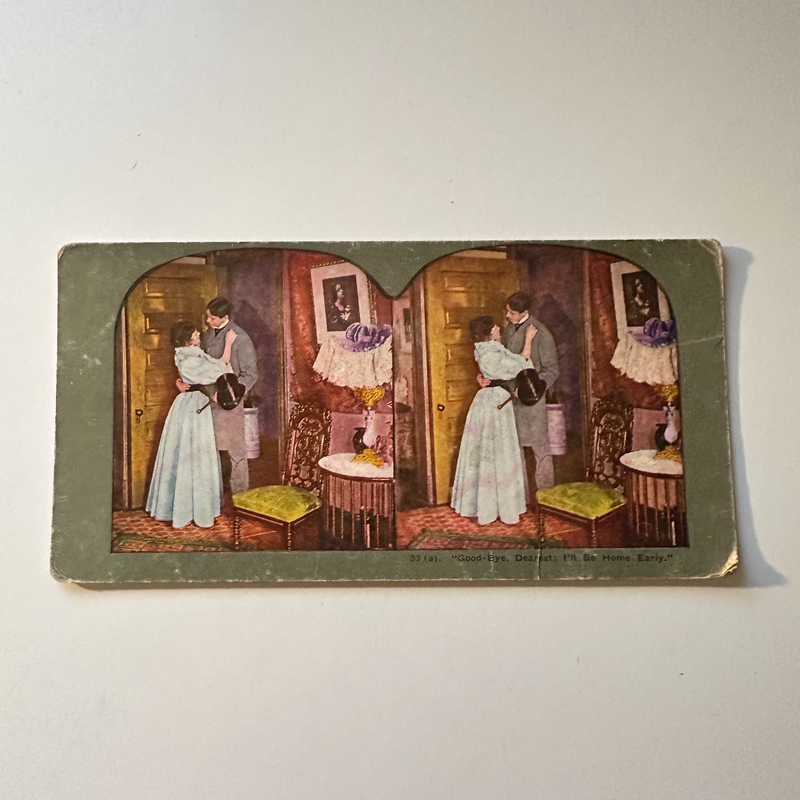 Good-Bye Dearest I\'ll Be Home Early Mr Small Antique Stereoview Card 5H6-1