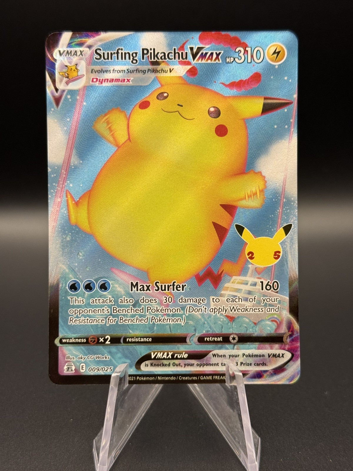 Surfing Pikachu VMAX Holo 009/025 Celebrations Ultra Rare Pokémon TCG English Surfing Pikachu VMAX Holo 009/025 Celebrations Ultra Rare Pokémon TCG English