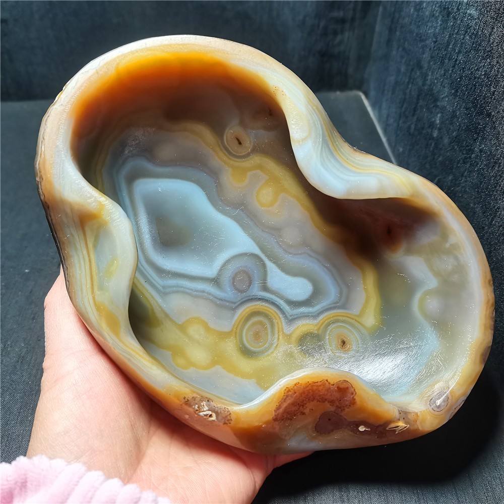 Rare 973G Natural Polished Banded Agate Crystal Bowl Healing AWD2047