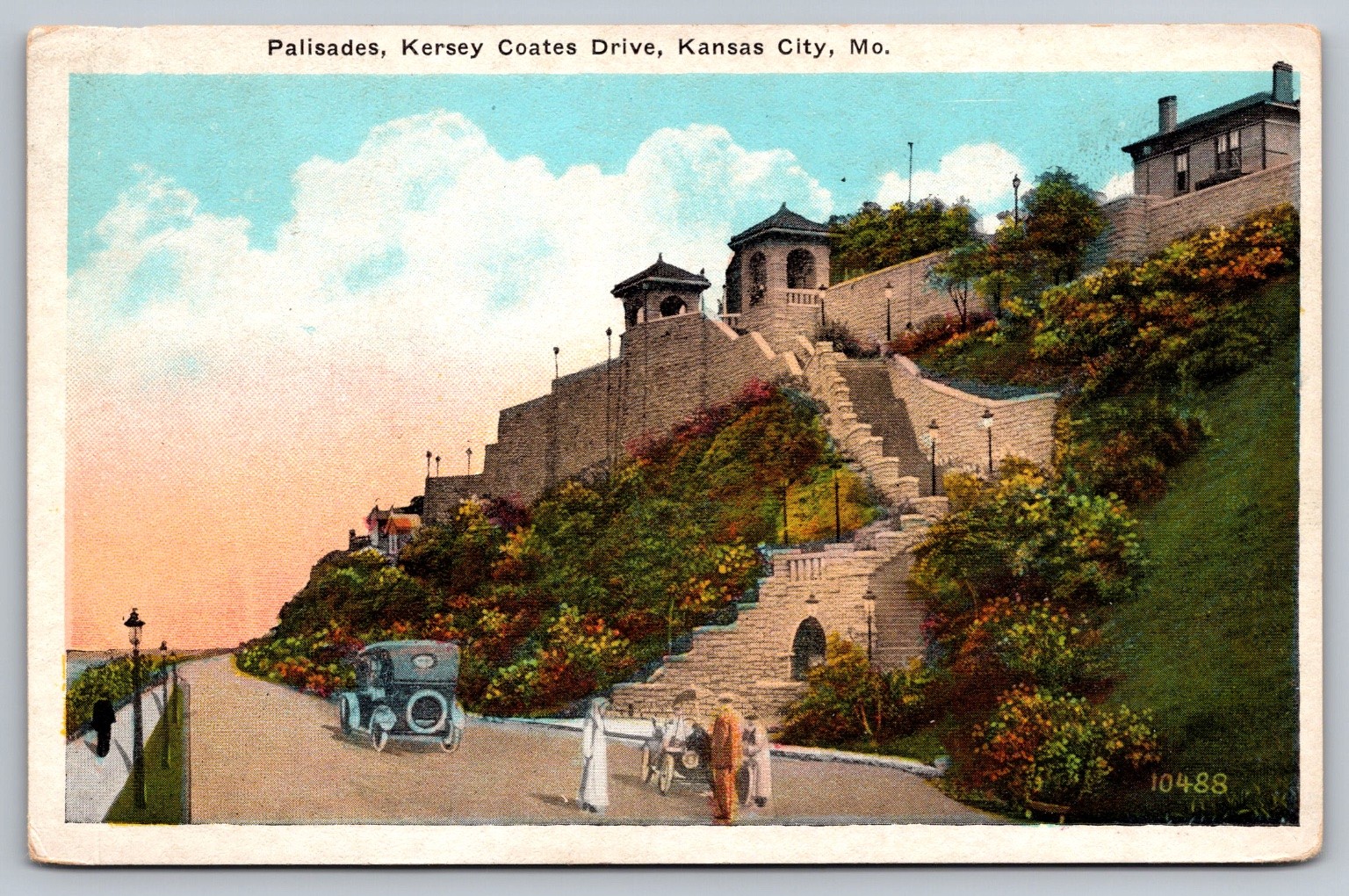 Palisades Kersey Coates Drive Kansas City MO Linen Postcard c1930s Car Palisades Kersey Coates Drive Kansas City MO Linen Postcard c1930s Car
