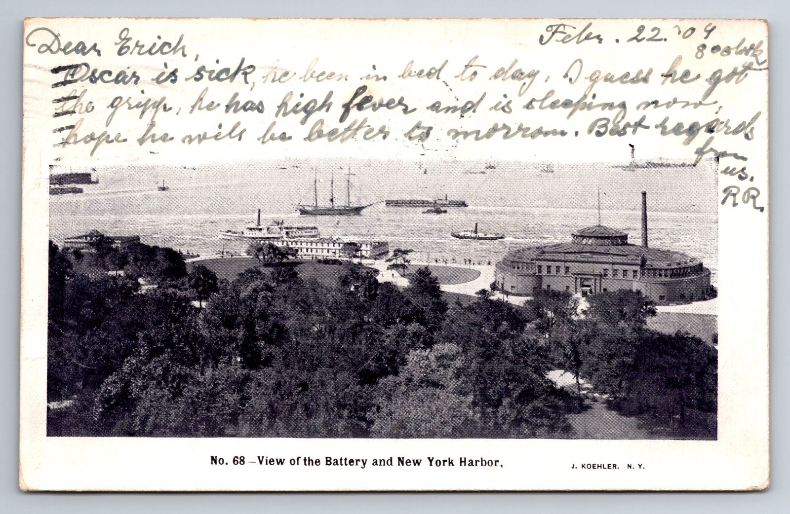 NY, NYC, New York Harbor, Battery, Aerial View, Vintage Postcard NY, NYC, New York Harbor, Battery, Aerial View, Vintage Postcard