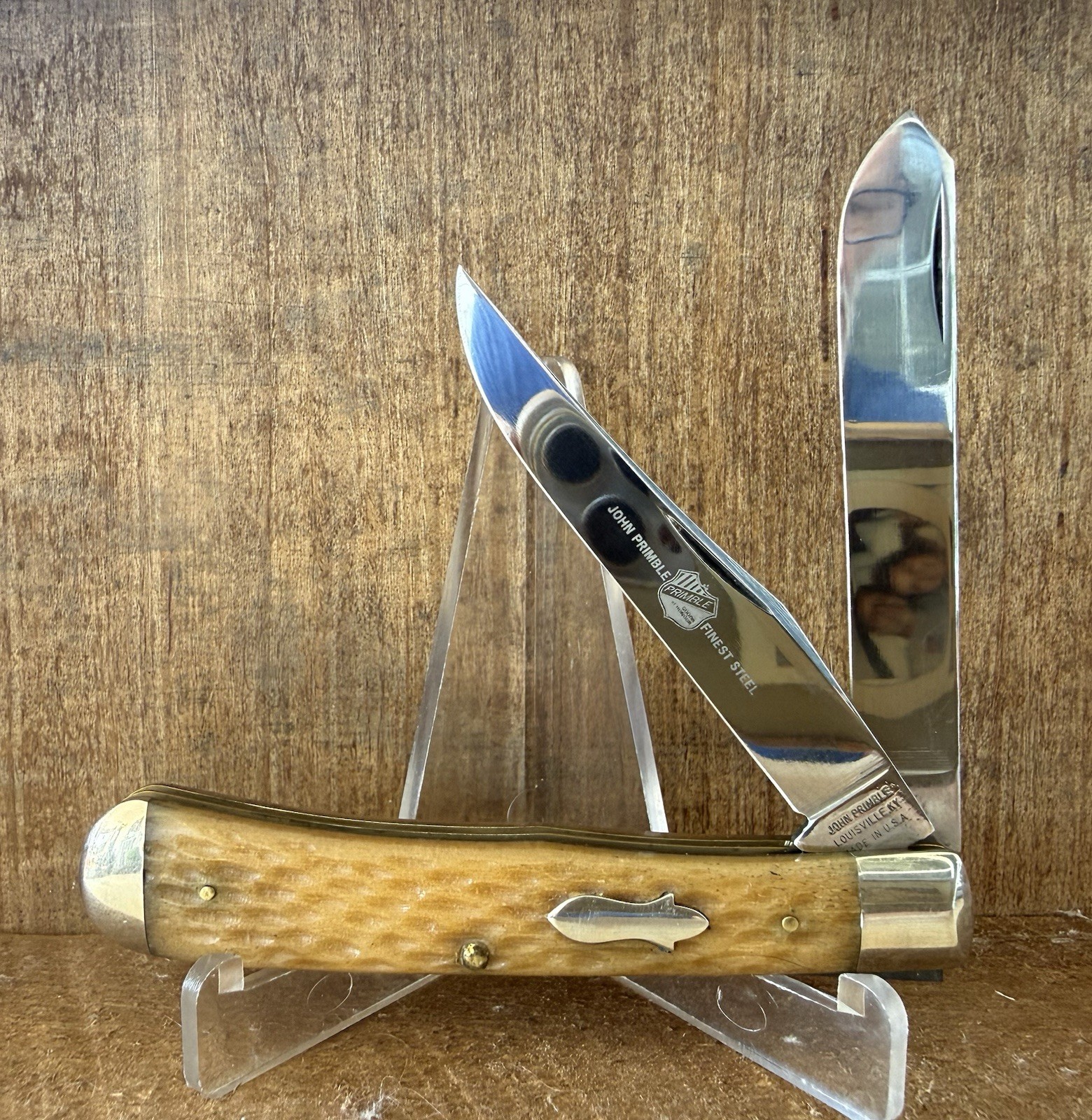 John Primble Queen USA 4 1/8” Trapper Knife Jigged Bone Authorized Reproduction