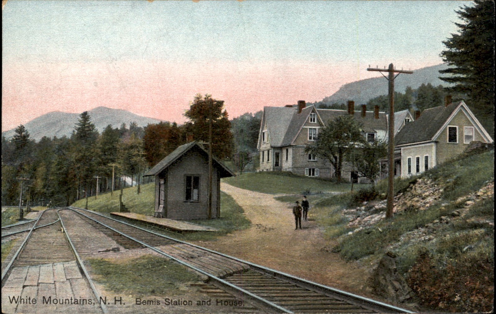 White Mountains New Hampshire Bemis Station House RR Vintage Postcard
