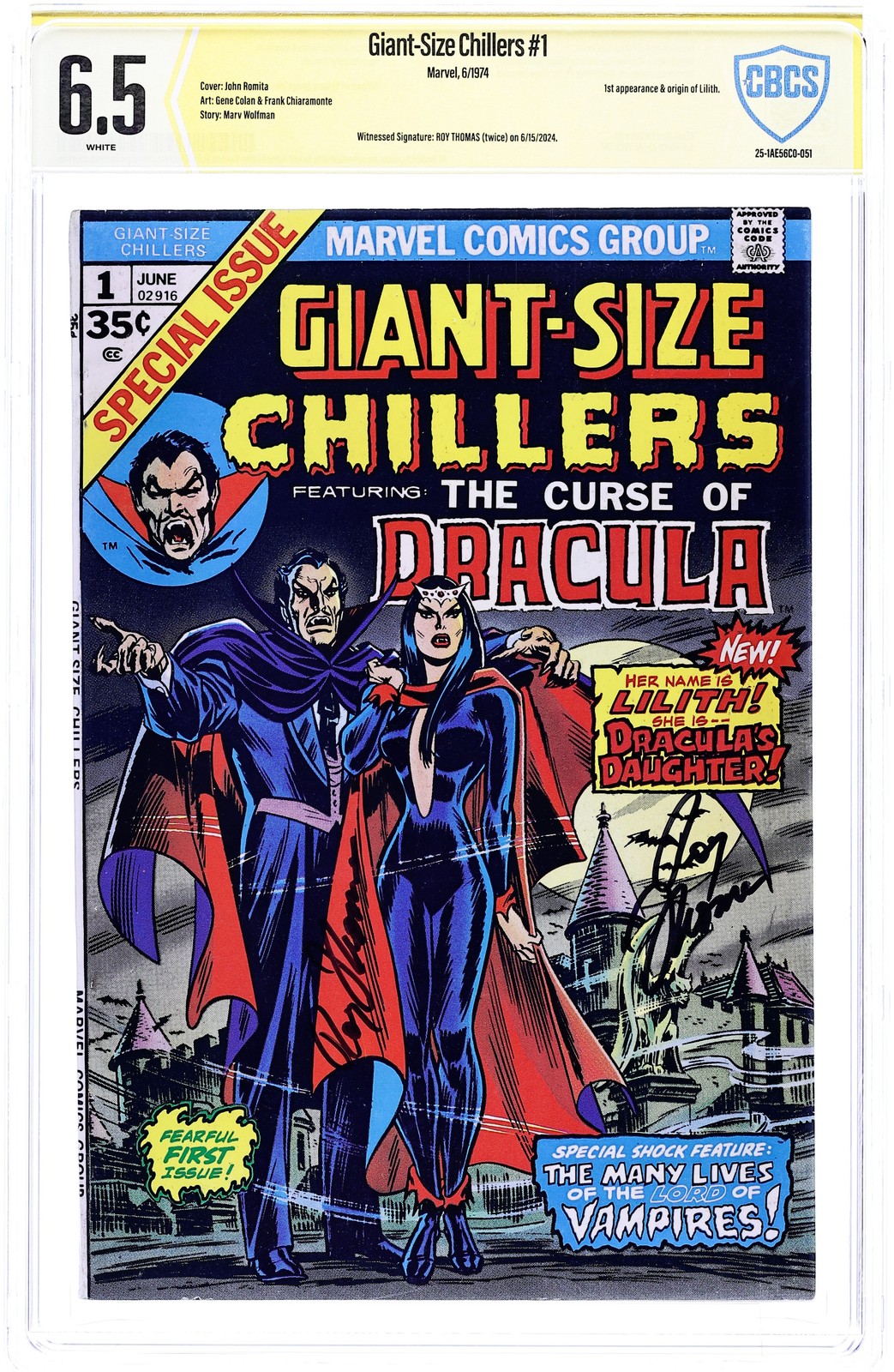 Giant Size Chillers Featuring Dracula #1 CBCS 6.5 Witnessed Sig Thomas 1974