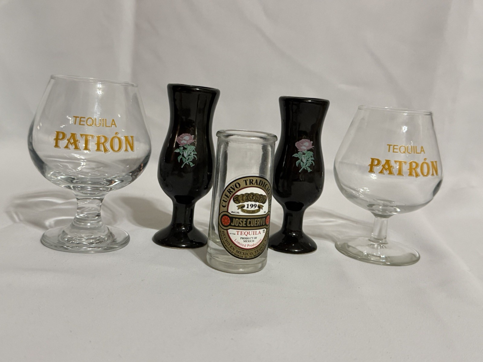 Lot of 5 Vintage Shot glasses Tequila Rose and Jose Cuervo Rare PATRON Lot of 5 Vintage Shot glasses Tequila Rose and Jose Cuervo Rare PATRON
