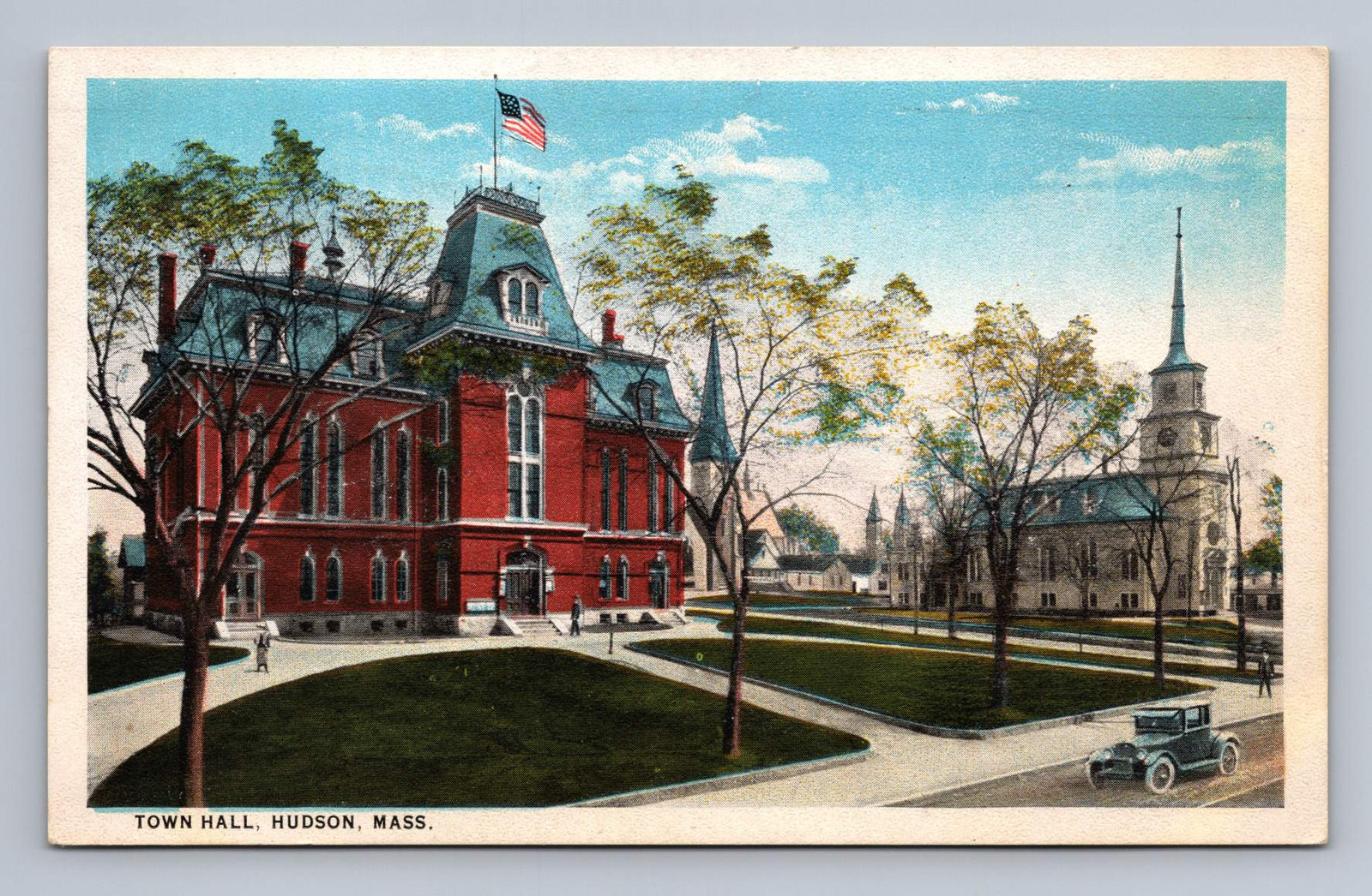 Vintage Massachusetts Postcard HUDSON Town Hall 1928 to Andover MA Vintage Massachusetts Postcard HUDSON Town Hall 1928 to Andover MA