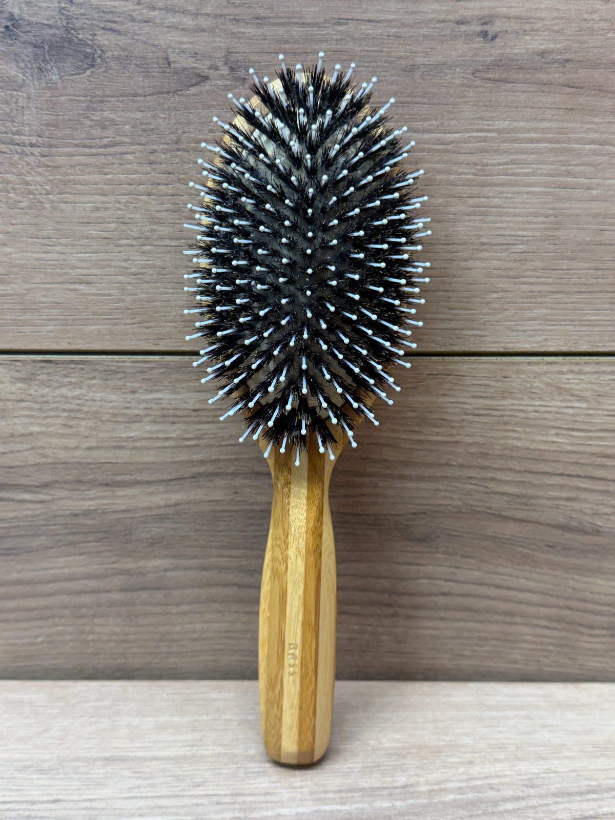Vintage Bass Model 849 Large Oval Wild Boar Bristle + Nylon Pin Bamboo Brush