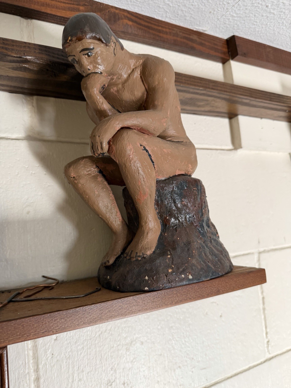Hand Painted Vintage Folk Art Statue The Thinker Figure