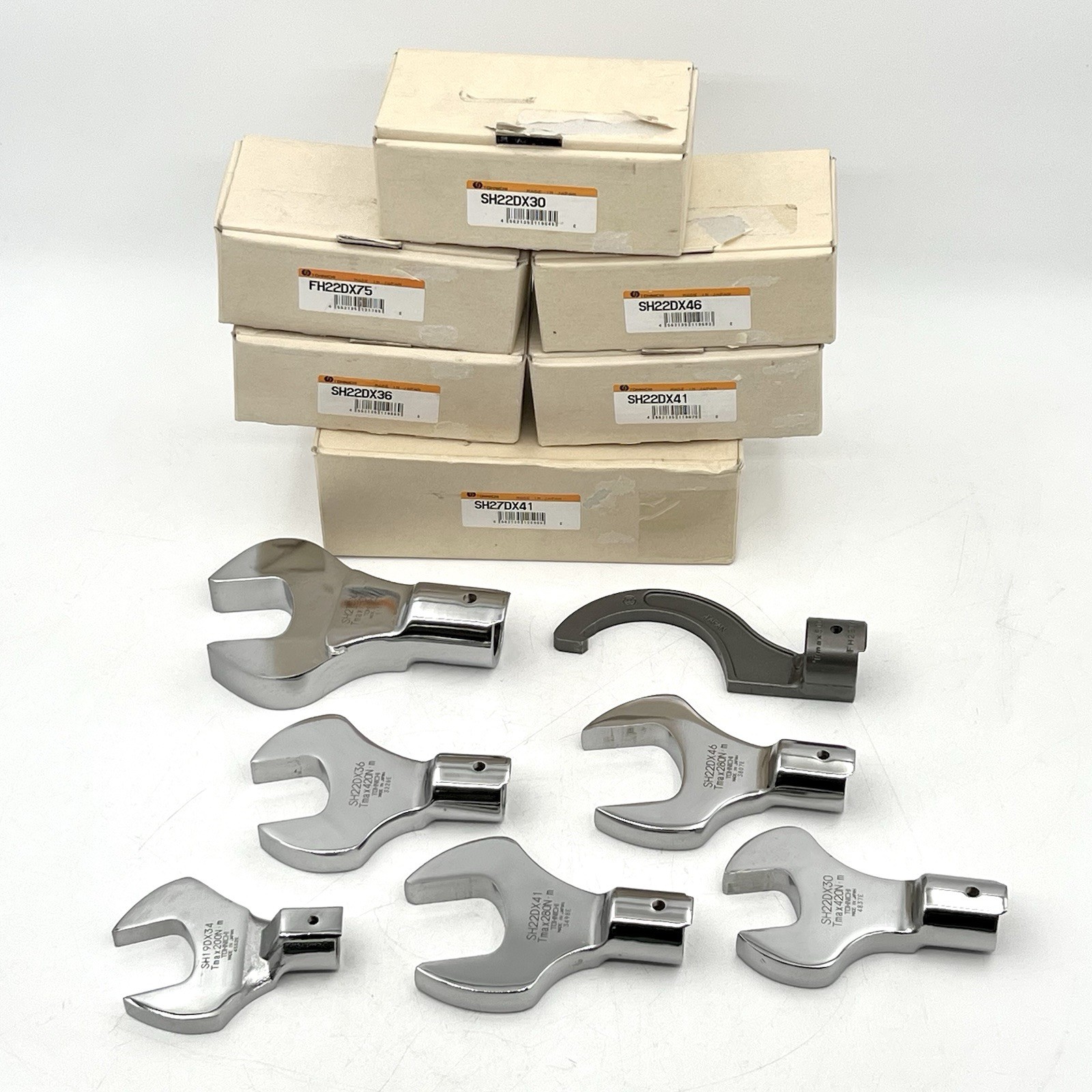 Genuine Tohnichi Japan 7pc Lot Wrench Heads SH19 SH22 SH27 Open End FH22 Spanner