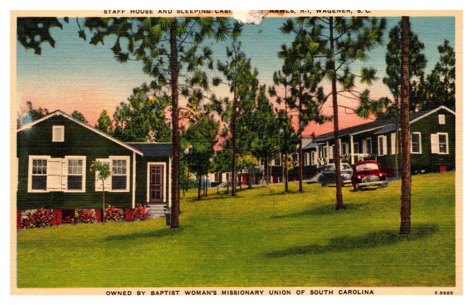postcard Staff House & Sleeping cabins Camp Rawls Wagner So. Carolina A1856