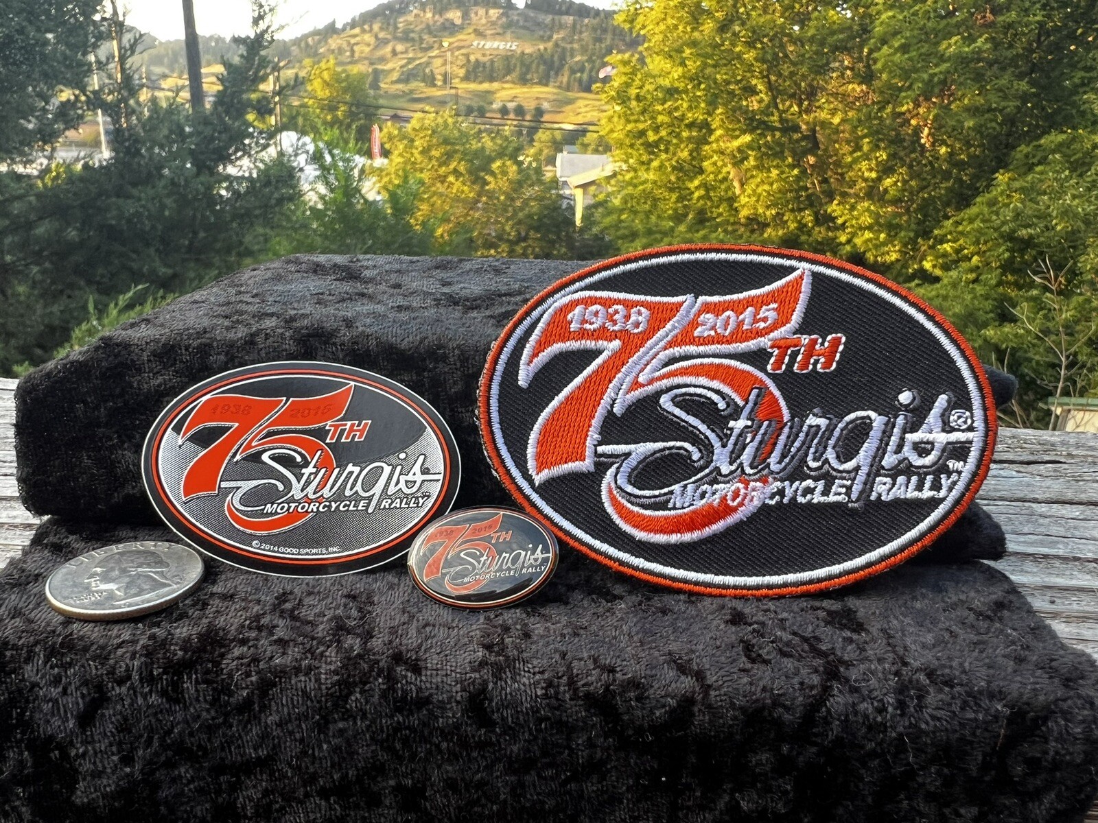 🏍️2015 75th Anniversary Sturgis Rally Vintage Pin, Patch Set W Free Sticker