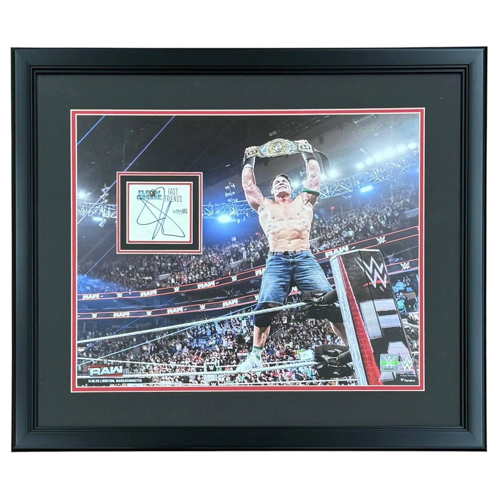 John Cena Autographed Deluxe Framed WWE Grand Slam Champion Floating Mat 16x20 P John Cena Autographed Deluxe Framed WWE Grand Slam Champion Floating Mat 16x20 P