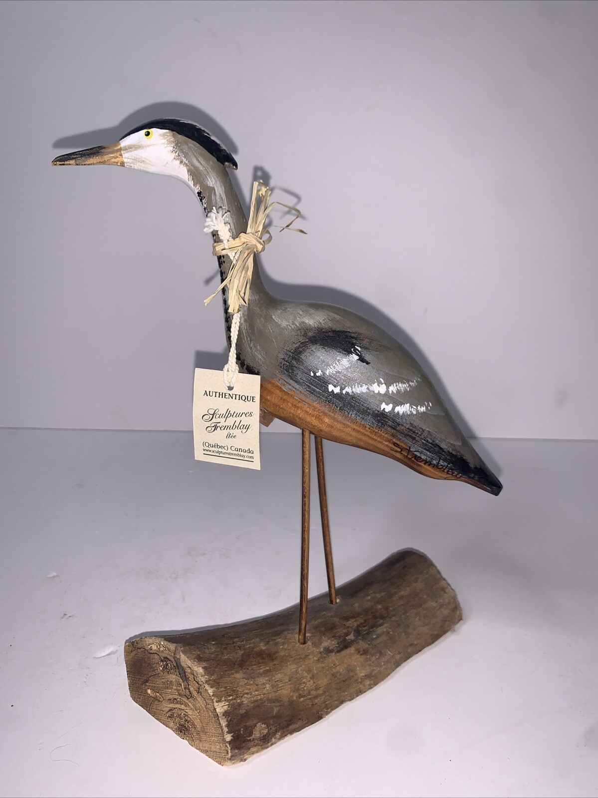 Wooden Heron Carved Hand-painted Realistic Sculpture Tremblay Canada Signed 9” Wooden Heron Carved Hand-painted Realistic Sculpture Tremblay Canada Signed 9”