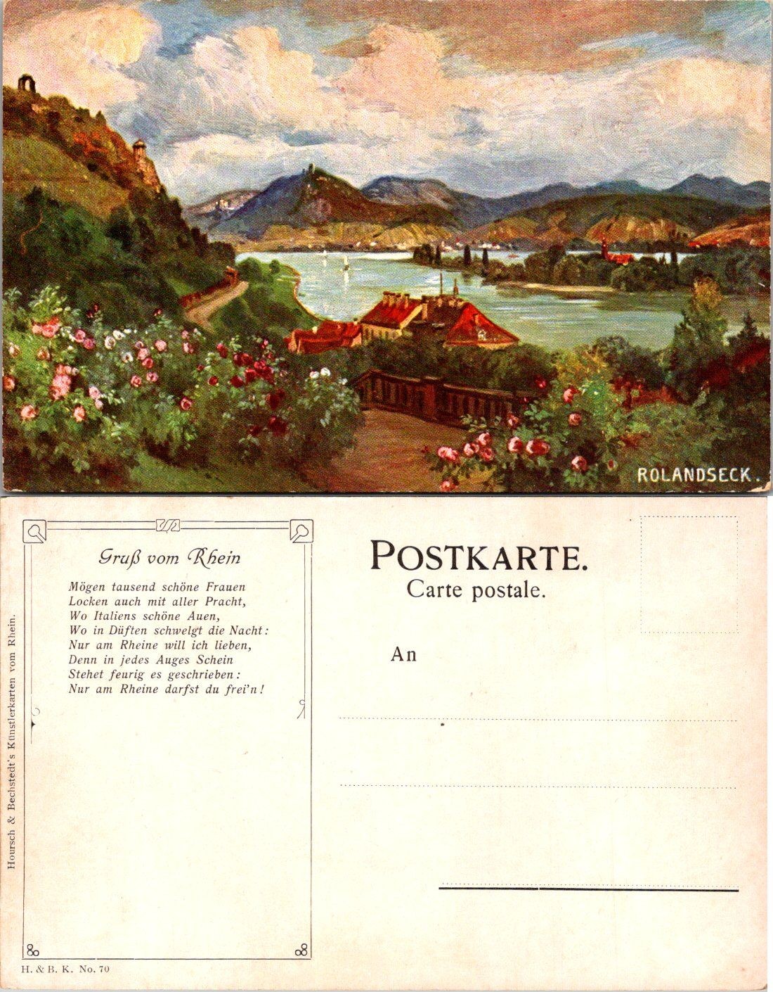 Vintage Rolandseck Postcard Gruß vom Rhein Scenic Rhine River Germany Unposted