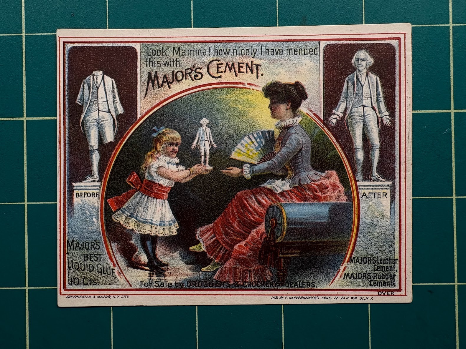 Major\'s Cement Trade card - child has mended statue Major\'s Cement Trade card - child has mended statue