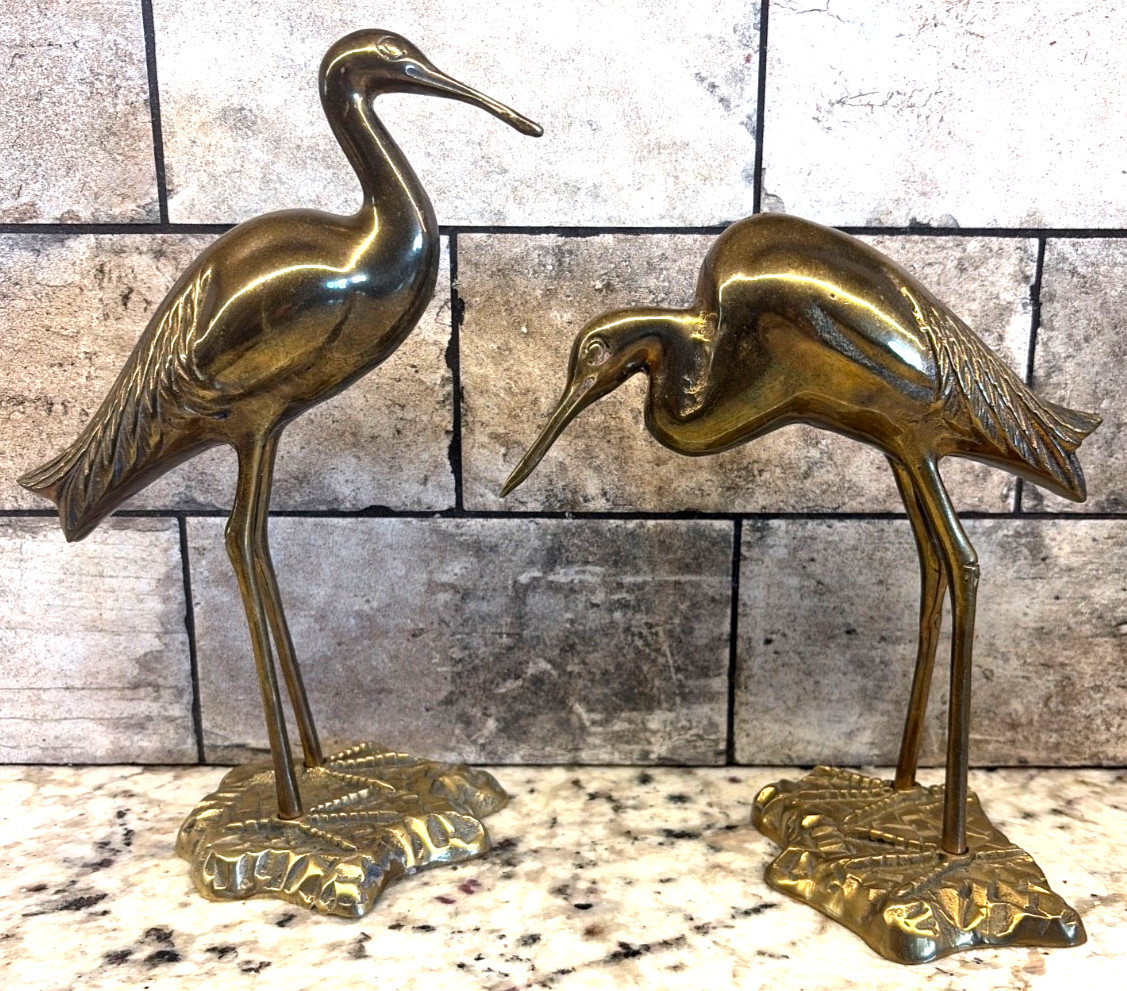 Vintage Pair (2) Solid Brass Crane Heron 10 Vintage Pair (2) Solid Brass Crane Heron 10