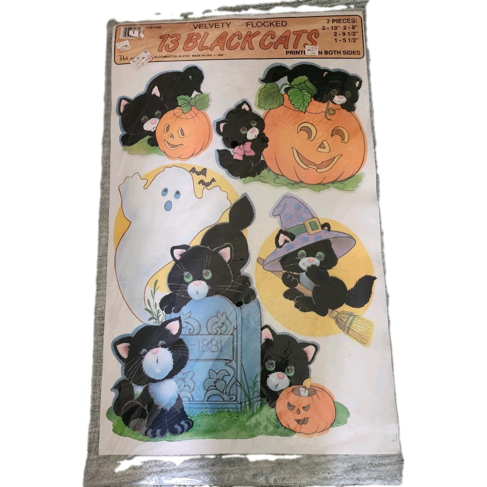 Vintage Peck Velvet Flocked Black Cat Pumpkin Halloween Die Cut Window Decor NOS Vintage Peck Velvet Flocked Black Cat Pumpkin Halloween Die Cut Window Decor NOS