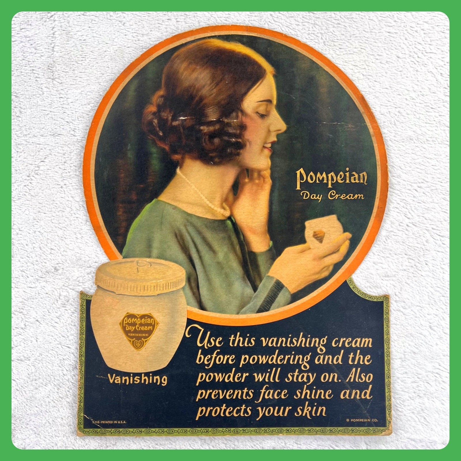 1920s Pompeian Day Cream Antique Advertising Sign 20