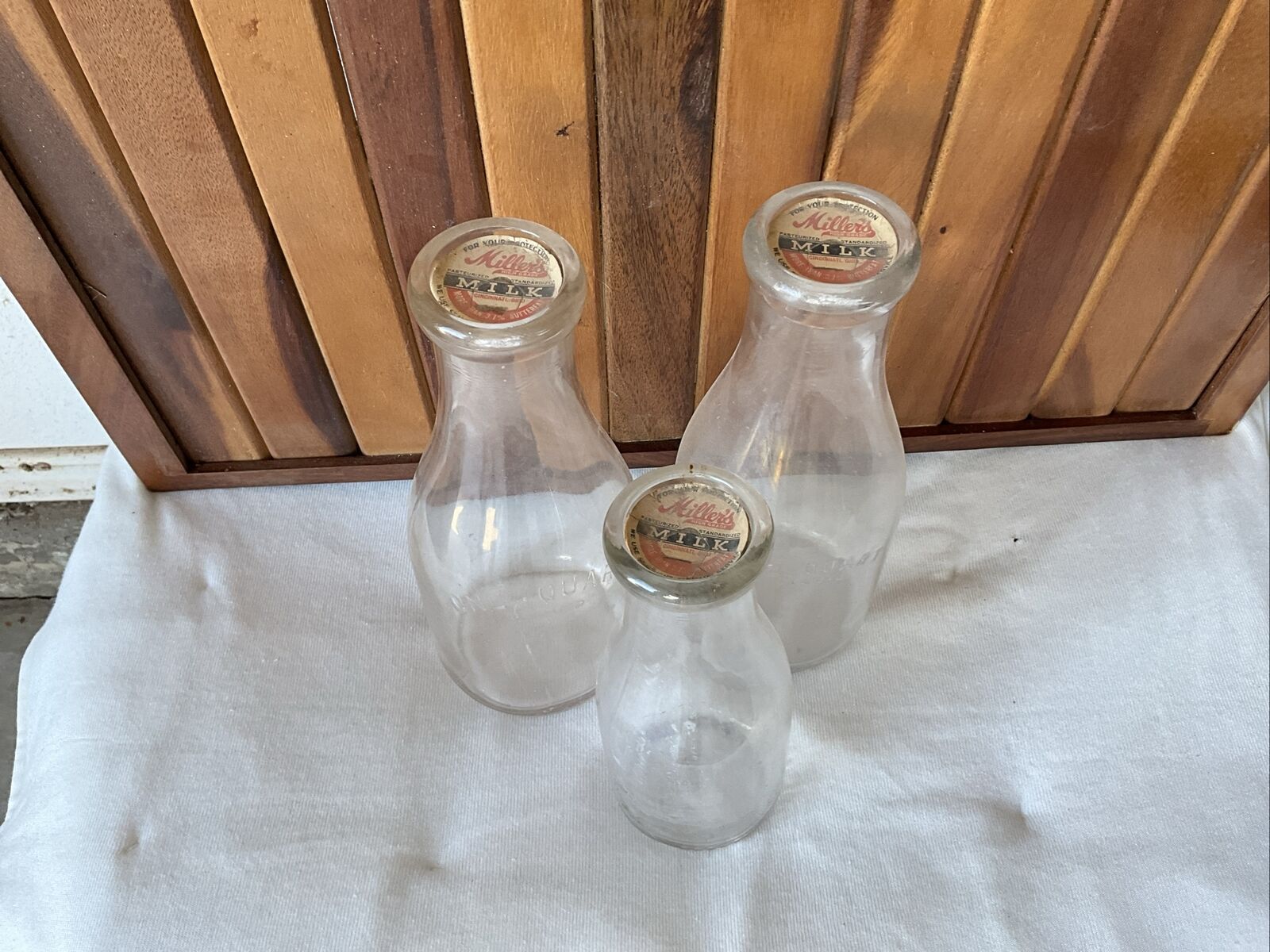 Vintage The Miller Dairy Store Milk  2-1 Qt Bottles And 1- 1 Quart Bottle