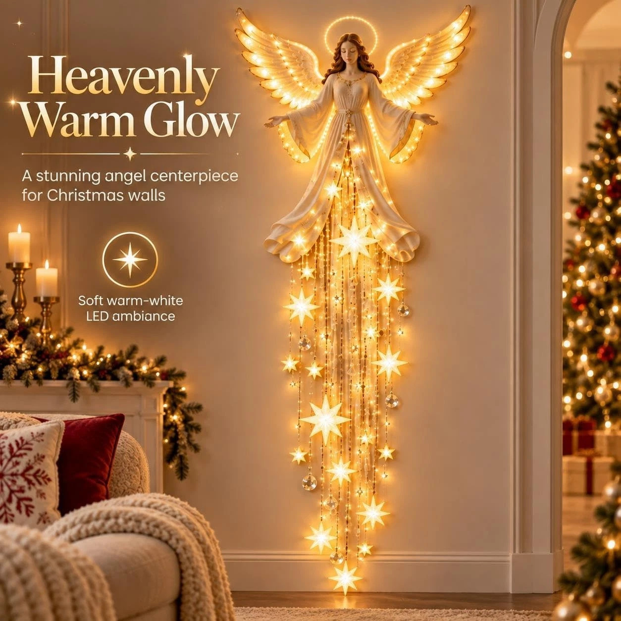 Angel Blessing Wall Light,Starglow Cascading Christmas Angel with Glowing