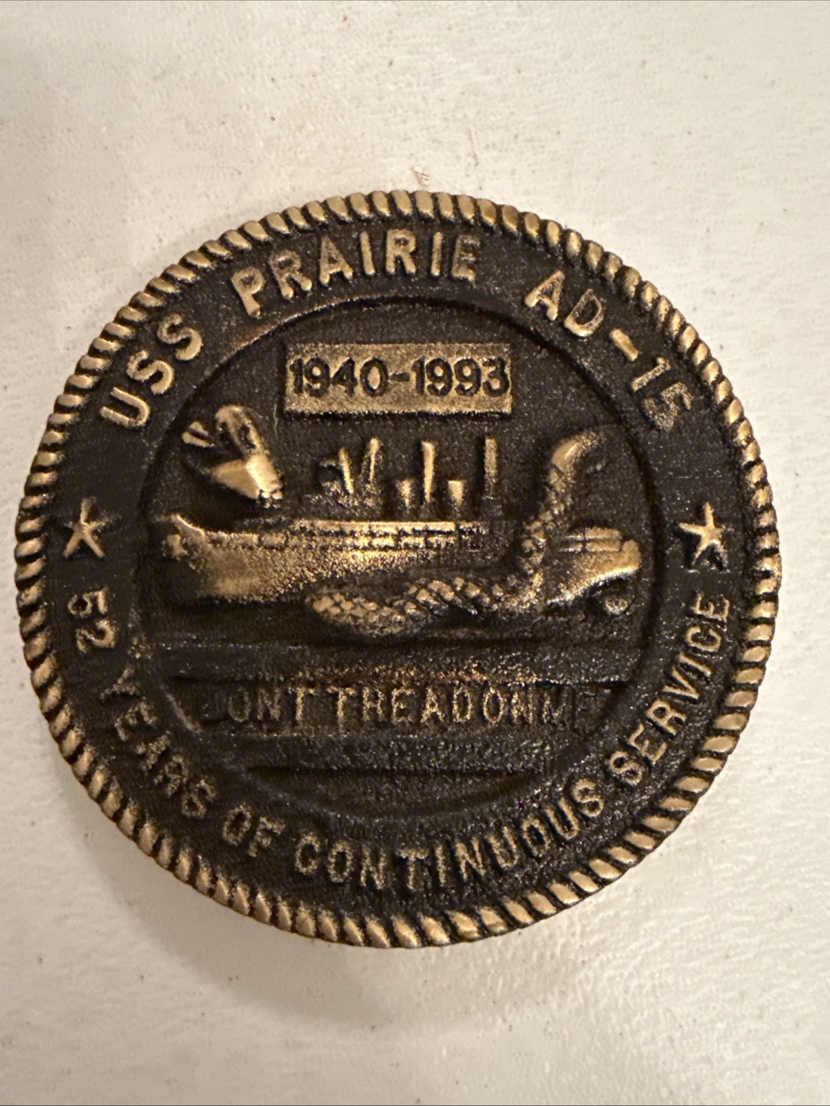 Rare USS Prairie Ad-15 52 Years Of Continuous Service Keepsake HEAVY Rare USS Prairie Ad-15 52 Years Of Continuous Service Keepsake HEAVY