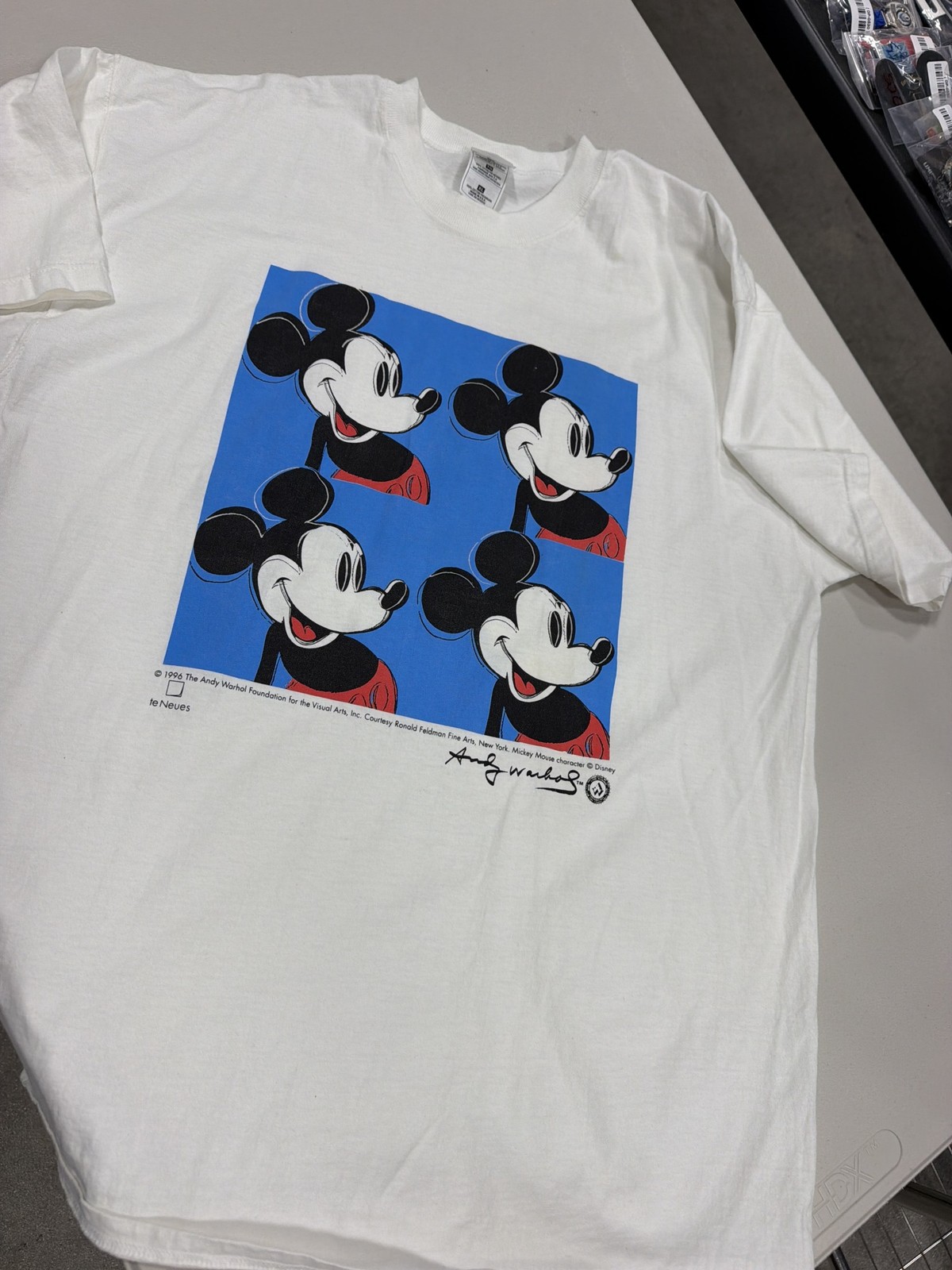 Vintage 1996 Andy Warhol Mickey Mouse Pop Art T-Shirt White Made in USA XL