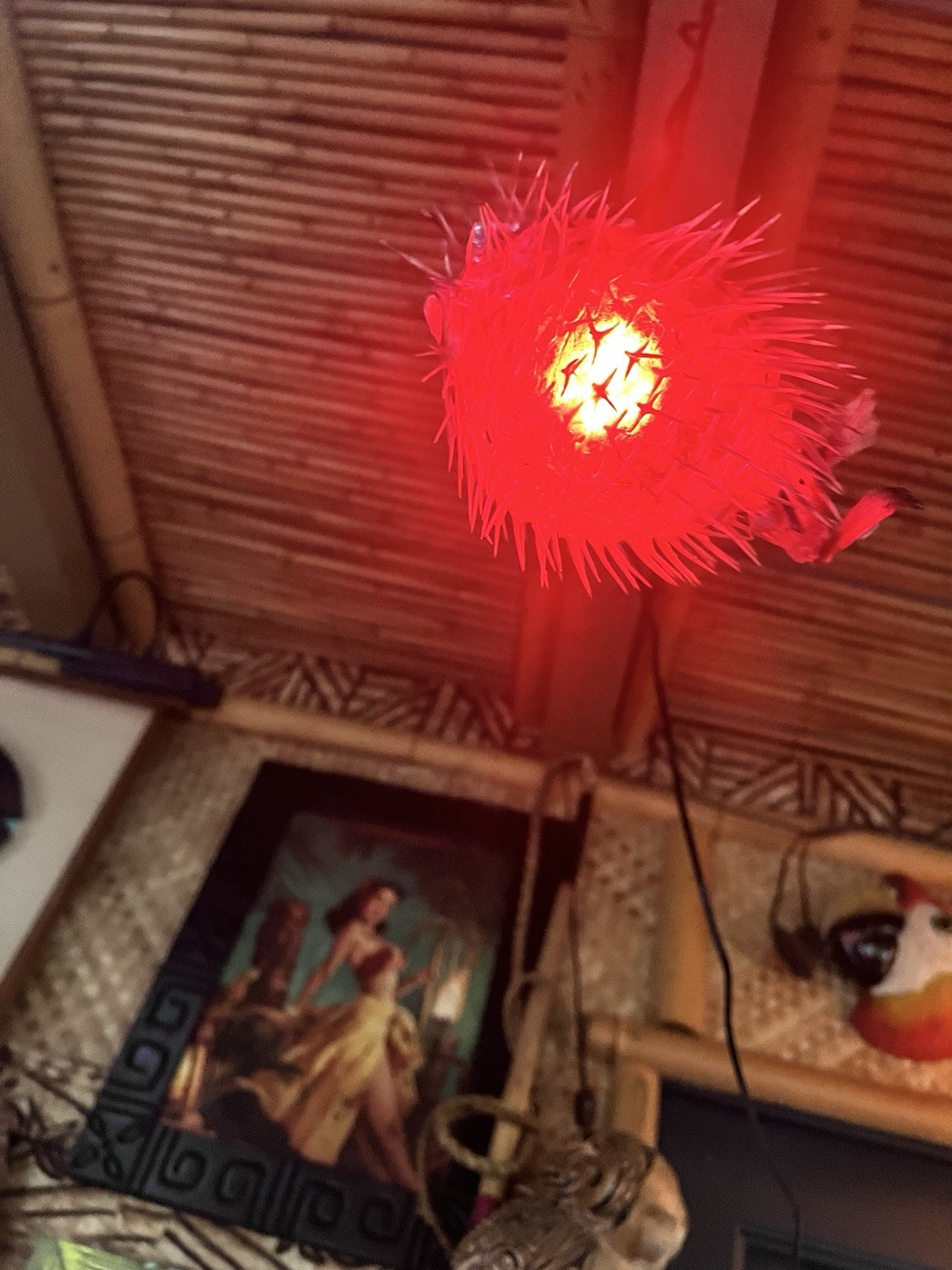 NEW 11”-12” Pufferfish Lamp w/Red LED Tiki bar Smokin Tikis Oceanic