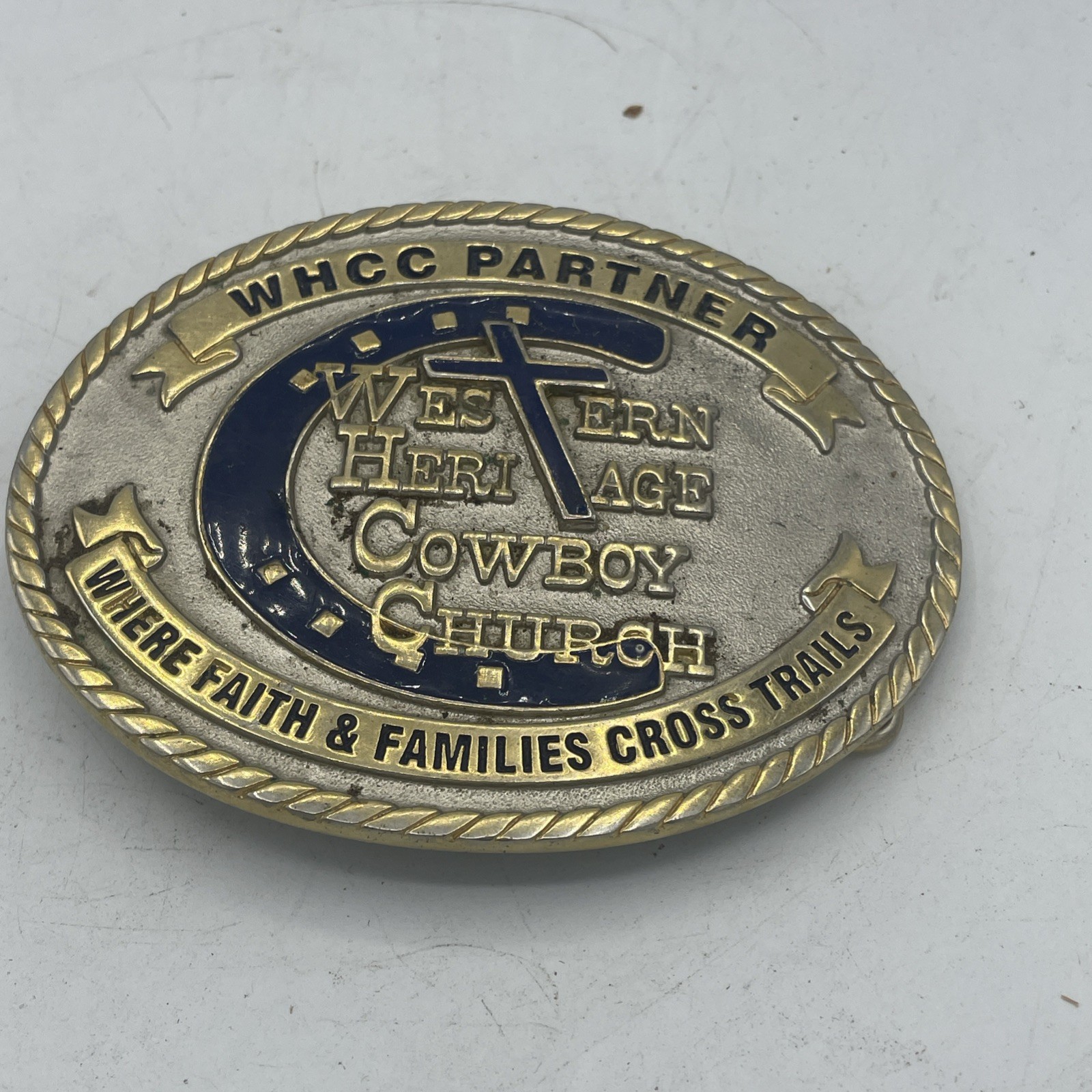 Western Heritage Cowboy Church belt buckle Silver Gold Plated