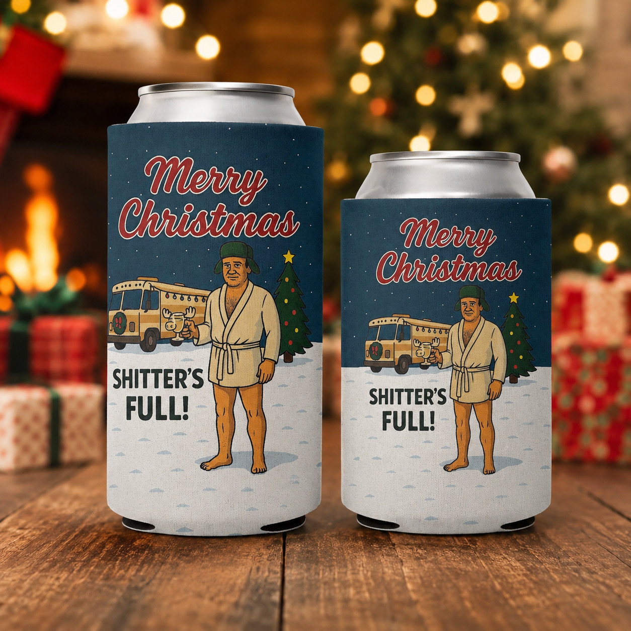 Shitter's Full Christmas Can Coolers 2 Pack Regular & Slim Funny Drink Sleeves