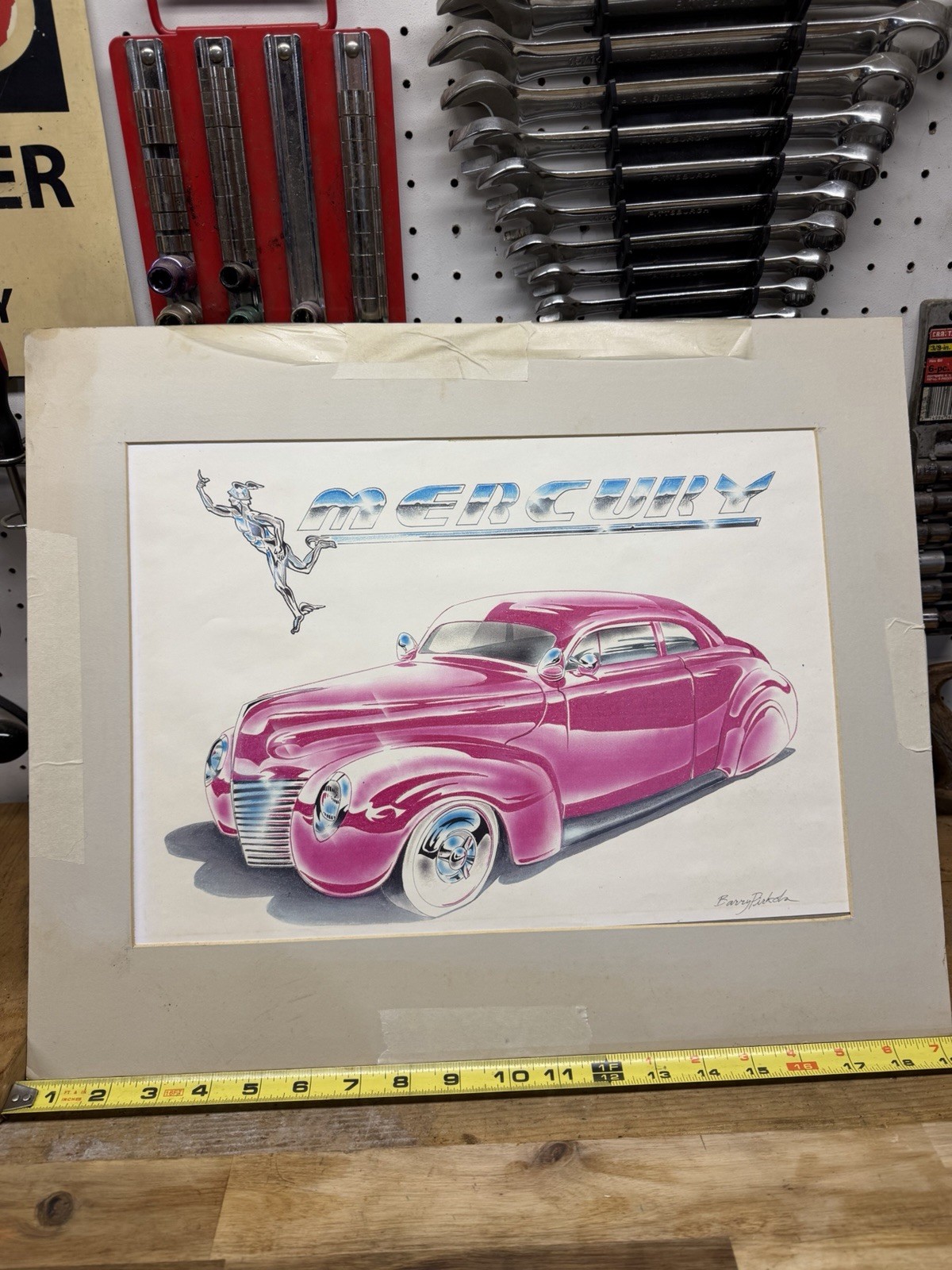 Barry Pirkola Signed Mercury Custom Coupe Hot Rod Original Automotive Drawn Art