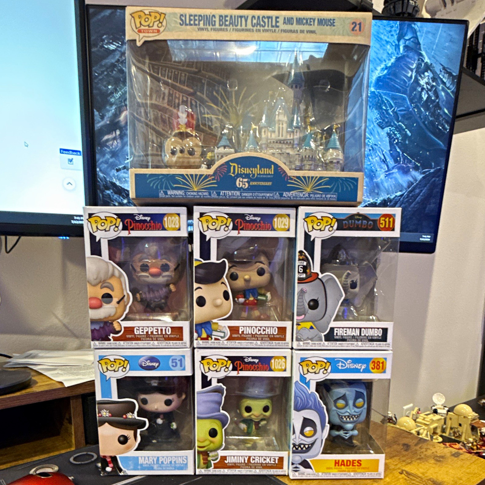 Funko POP Disney 6-Pack Lot Disneyland 65th Pop Town + Pinocchio Dumbo