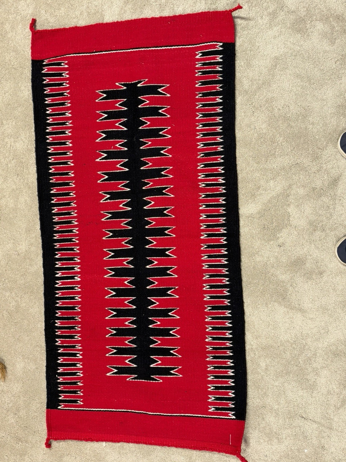 Vintage Southwestern/Mexica Geometric Black Red Rug 57 x 29 Vintage Southwestern/Mexica Geometric Black Red Rug 57 x 29