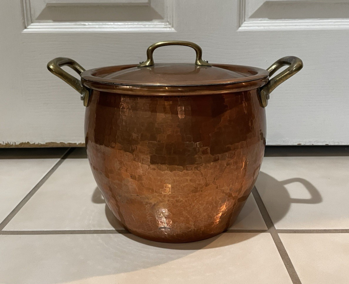 Vintage Ruffoni Italy Hammered 4.75 Quart Tin Lined Copper Cooking Stock Pot Vintage Ruffoni Italy Hammered 4.75 Quart Tin Lined Copper Cooking Stock Pot