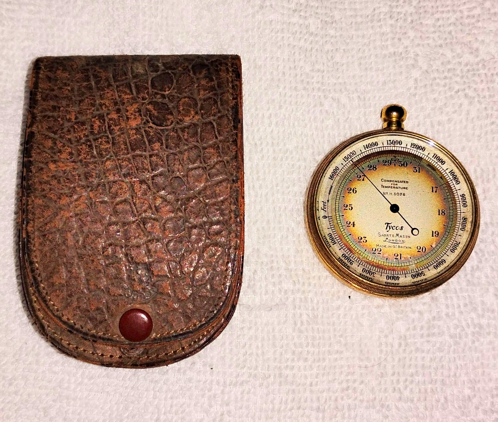 Vintage Tycos Pocket Barometer w/ Leather Case