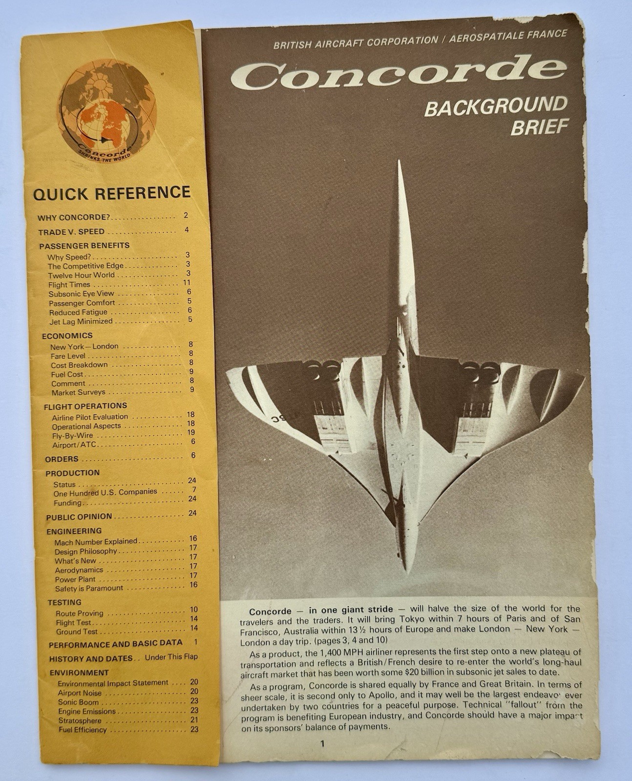 Original Concorde Background Brief Brochure 1975 BAC Aerospatiale Pre-service