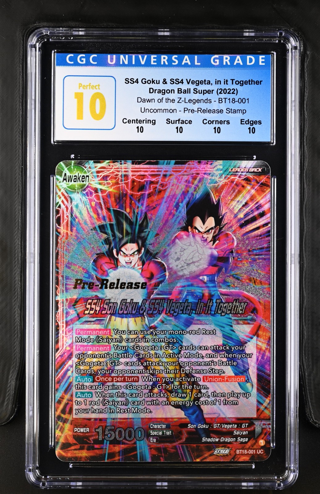 Dawn of the Z-Legends #BT18-001 SS4 Goku & SS4 Vegeta, in it Together CGC 10