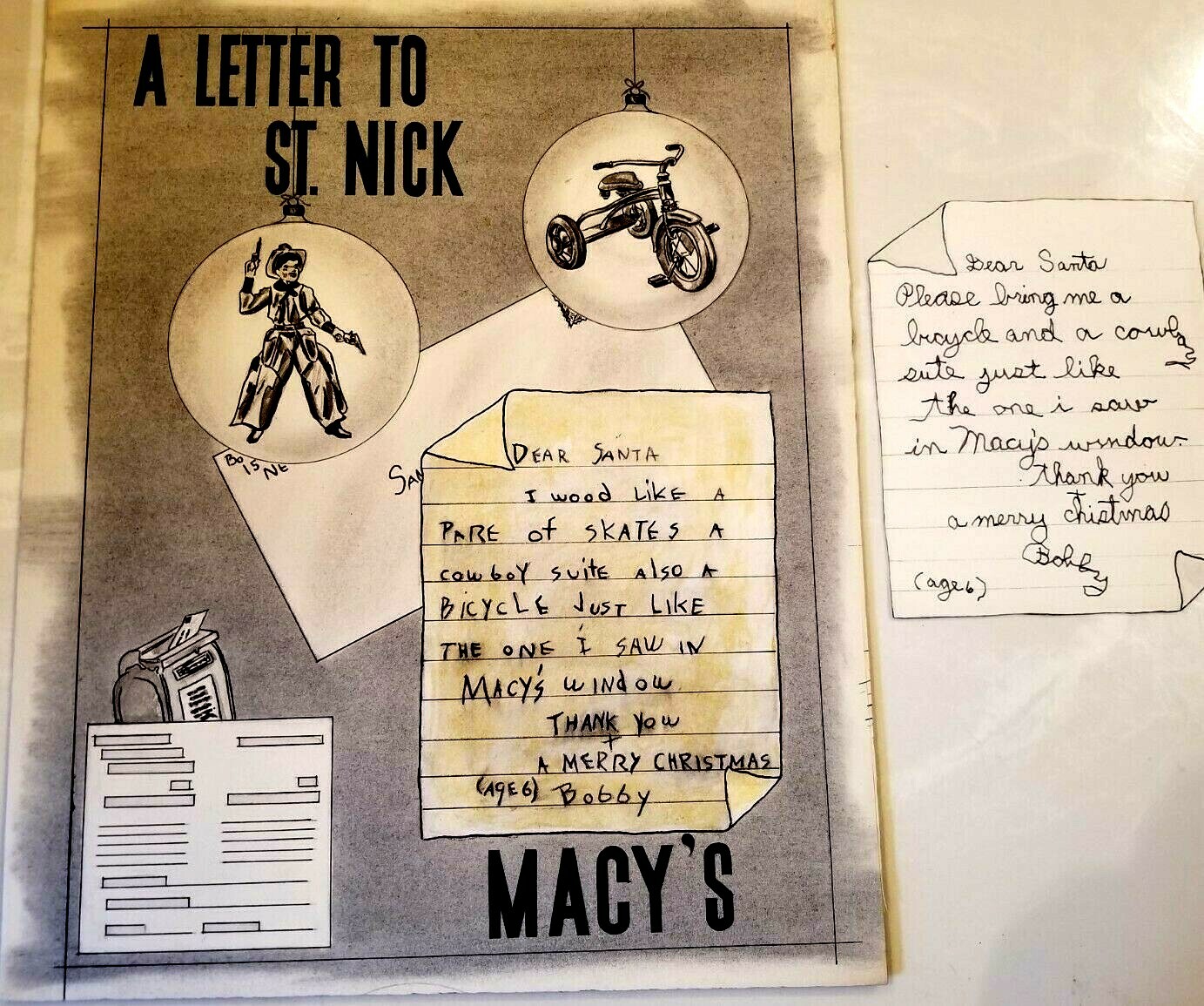 Original 1950's Macys Christmas Letter to Santa St Nick Artwork Ad illustration Original 1950's Macys Christmas Letter to Santa St Nick Artwork Ad illustration