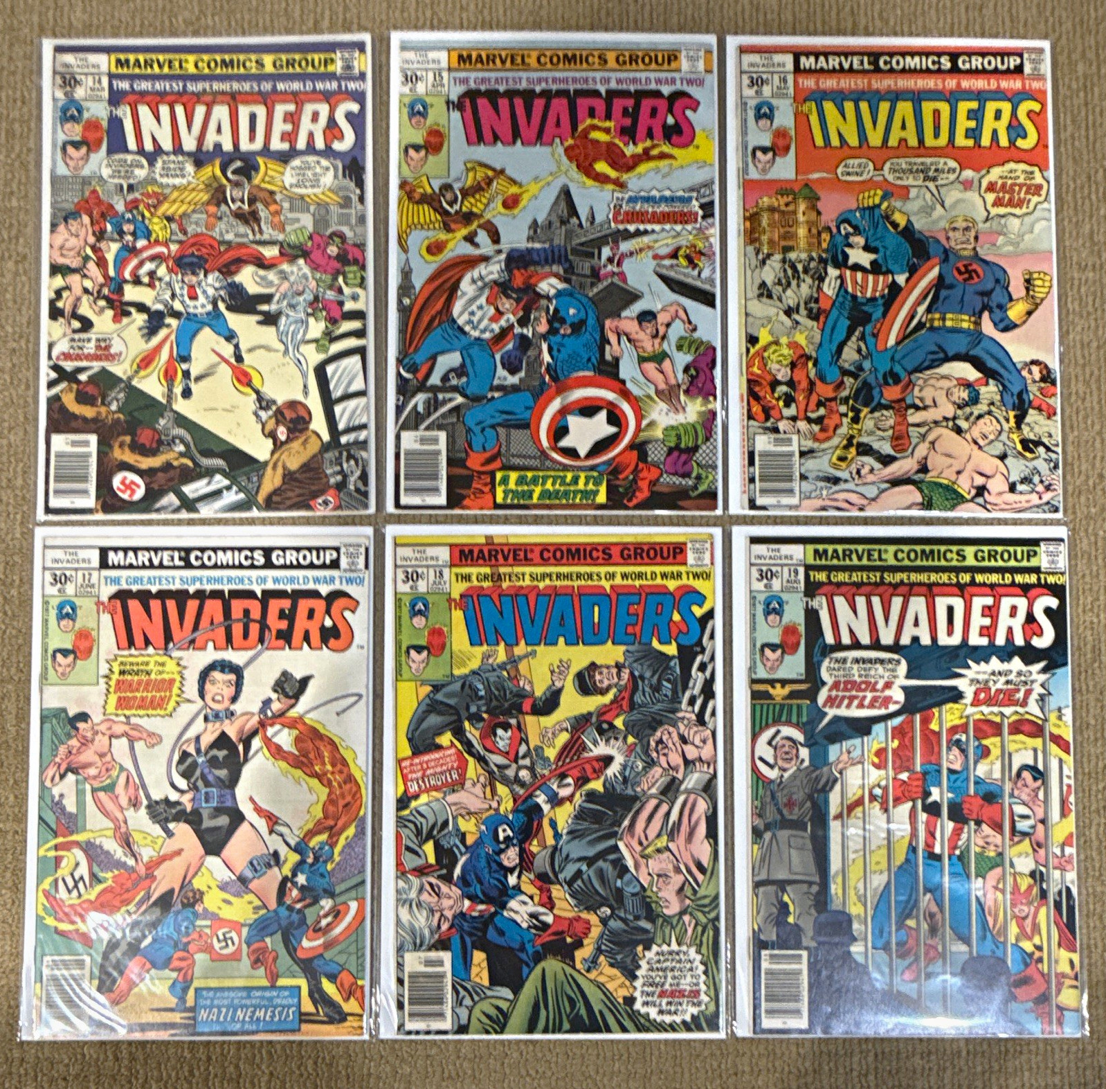 Marvel Comics Group The Invaders #14-19 1977 Bronze Age Lot Roy Thomas